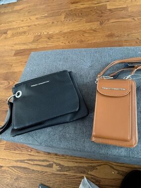 French Connection Cognac Leather Crossbody Wristlet